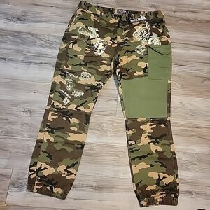 Hustle Gang Cargo Denim Mens 44X32 Camo Cargo Casual Streetwear NEW